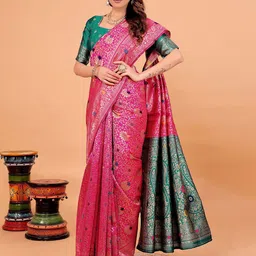 Florence Woven Design Zari Kanjeevaram Saree With Blouse Piece image 5