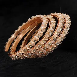 ZULKA Set Of 4 Rose Gold-Plated American Diamond & Beaded Meenakari Bangles image 5