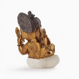 Pure Home and Living Gold-Toned & White Religious Sitting Ganesha Idol Showpiece image 5