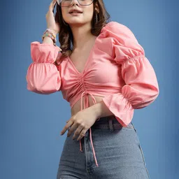 BEING NAUGHTY V-Neck Puff Sleeve Bardot Crop Top-picture-34