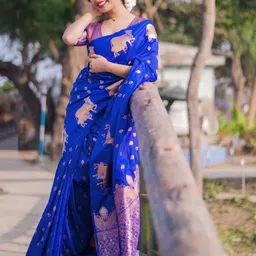 ELITE WEAVES Ethnic Motifs Woven Design Zari Banarasi Saree image 2