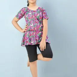 BAESD Girls Abstract Printed Full Coverage Swimwear With Attached shorts. image 1