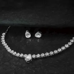 DressBerry Cubic Zirconia & American Diamond Stone Studded Necklace & Earrings-picture-10