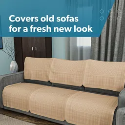 Kuber Industries Brown Checked Cotton Sofa Cover image 2