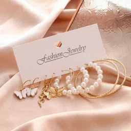 Zaphariq Set Of 5 Pearls Beaded Circular Hoop Earrings-picture-38