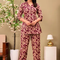 L.H HANDICRAFTS Floral Printed Pure Cotton Tunic With Trousers Co-Ords-picture-23