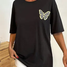 SZN Quirky Printed Round Neck Drop-Shoulder Sleeves Oversized Cotton T-shirt image 4