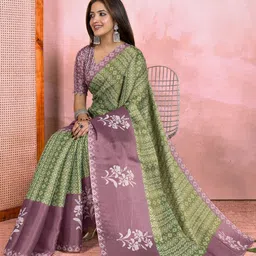 MORDEN MUSE Printed Tissue Silk Saree With Blouse Piece image 2