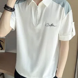 KPOP Colourblocked Polo Collar Short Sleeves T-Shirt image 5