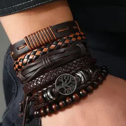 Jewels Galaxy Men 6 Leather Silver-Plated Bracelet image 1