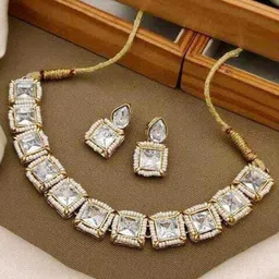Gyaan Jewels Gold-Plated Stone-Studded & Beaded Necklace & Earrings image 1