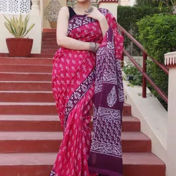 Pinkcity Trade World Floral Pure Cotton Bagru Saree-picture-41