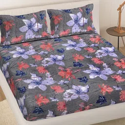 Myntra Elegant Homes Grey Floral 300 TC King Bedsheet with 2 Pillow Covers-image-50