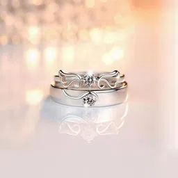 Teeragaj Set Of 2 Cubic Zirconia Stone-Studded Adjustable Couple Finger Rings-image-6