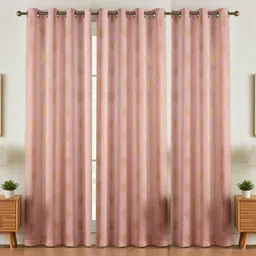 GEET CREATIONS Pink Set of 3 Floral Room Darkening Long Door Curtain-picture-39