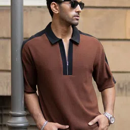 Powerlook ColourblockPolo Collar Drop-Shoulder Sleeves Oversized T-shirt-picture-58