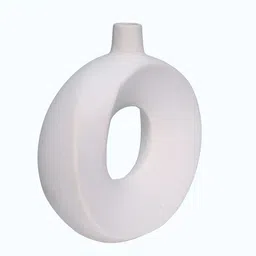 Cortina White Textured Donut Shaped Ceramic Flower Vase image 2