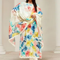 Indo Era Women Floral Embroidered Empire Thread Work Kurta with Trousers & With Dupatta-picture-32