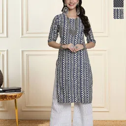 HERE&NOW Selection Of 3 Geometric Printed Round Neck Straight Kurtas-picture-13