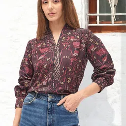 DressBerry Women Tribal Printed V-Neck Long Sleeves Cuffed Sleeves Crepe Top-picture-15