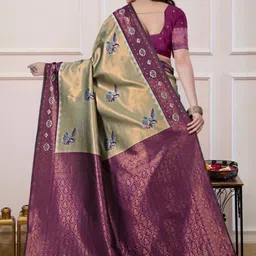 Demure Clothing Co Woven Design Embroidered Art Silk Heavy Work Banarasi Saree image 4