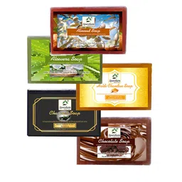 SPARSHAM-NATURE'S TOUCH Set Of 5 Aloevera Almond Haldi Chocalate & Charcoal Soap-125g Each-image-40