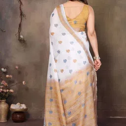 Frankoliyan Ethnic Motifs Zari Pure Linen Handloom Block Print Saree image 4