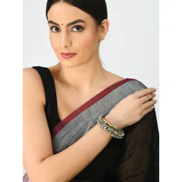 JOHARKAMAL Women German Silver Oxidised Silver-Plated Kada Bracelet-picture-10