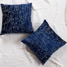 fingercraft Navy Blue Printed 2 Pieces Velvet Square Cushion Covers 16 inches X 16 inches-picture-24