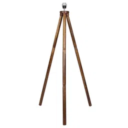 homesake Khaki Cotton Shade Tripod Floor Lamp With Wooden Base image 5