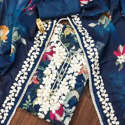 SHADOW & SAINING Floral Printed Thread Work Organza Unstitched Dress Material-picture-18