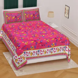 KD PRINTS Pink & White Floral 180 TC King Bedsheet with 2 Pillow Covers-image-39
