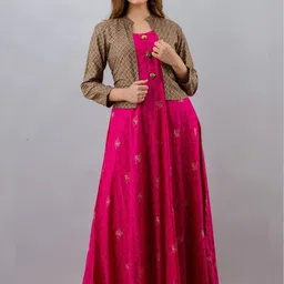 Jaipurite Women Floral Embellished Floral Anarkali Kurta-image-98