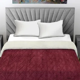 FABINALIV Maroon & White Geometric Woollen Mild Winter 600 GSM Double Bed Comforter image 2
