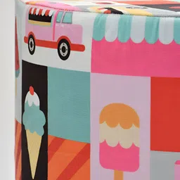 RIANCE CREATIONS 2 Pieces Black & Orange Printed Round Shape Ottomans image 3