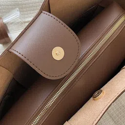 PURPLEHUNT Colourblocked Leather Oversized Structured Tote Bag image 5