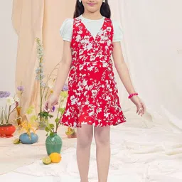 Lei-Chie Girls Floral Print Puff Sleeve Linen A-Line Dress-picture-32