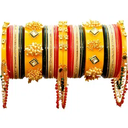 Zindura Set Of 2 Gold-Plated Stone-Studded & Pearl Beaded Bangles-picture-32