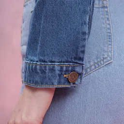 DressBerry Typography Patchwork Detail Crop Denim Jacket image 3