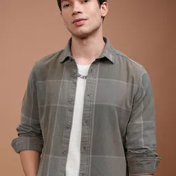 HIGHLANDER Men Slim Fit Cutaway Collar Buffalo Checked Cotton Casual Shirt-picture-22