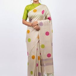 Peachmode Polka Dot Art Silk Handloom Saree-picture-12