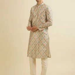 Manyavar Ethnic Motifs Printed Straight Thread Work Kurta with Pyjamas image 2