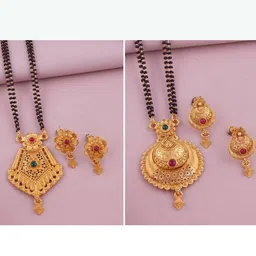 Bhanu diam Pack of 2 Alloy Gold-Plated Mangalsutra With Earrings-picture-29