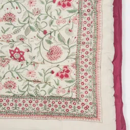 Fabindia Gulbagh White & Green Floral Printed AC Room Single Bed Quilt-picture-22