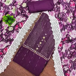 KALINI Striped Embroidered Sequinned Roman Silk Unstitched Dress Material-picture-15