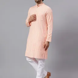 Latest Chikan Garments Striped Mandarin Collar Kurta With Pyjamas image 5