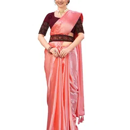 Kandora Satin Belted Saree With Unstiched Embroidered Blouse Piece-picture-28