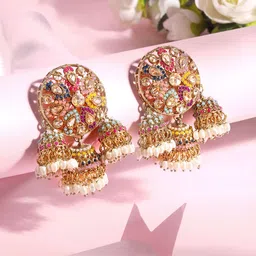 ASMITTA JEWELLERY Gold-Plated Contemporary Stone Studded & Beaded Drop Earrings-image-52