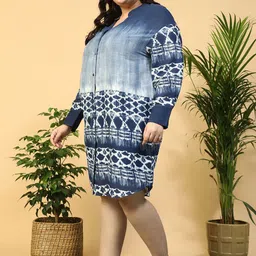 Oxolloxo Plus Size Tie-Dye Print Mandarin Collar Button Down Beachwear Shirt image 4