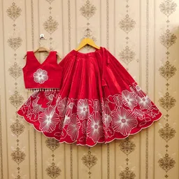 Sangria Girls Embroidered V-Neck Flared Lehenga With Choli-picture-55